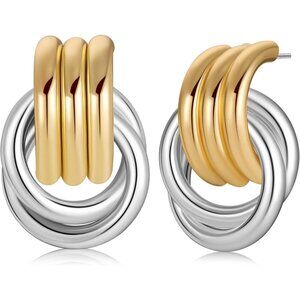Women's Chunky Gold Silver Lightweight Trendy Jewelry Earrings 14k Gold Plated